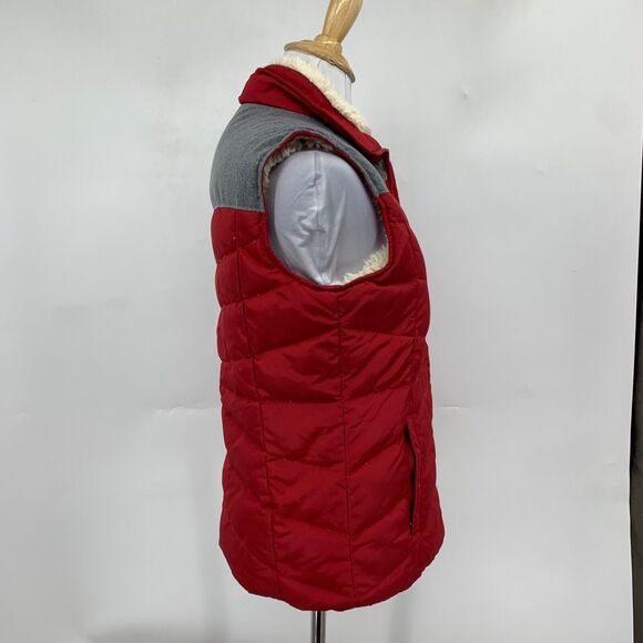 Eddie Bauer Vest Women XS Extra Small Red Grey Faux Fur Lined Down Full Zip - Picture 6 of 15